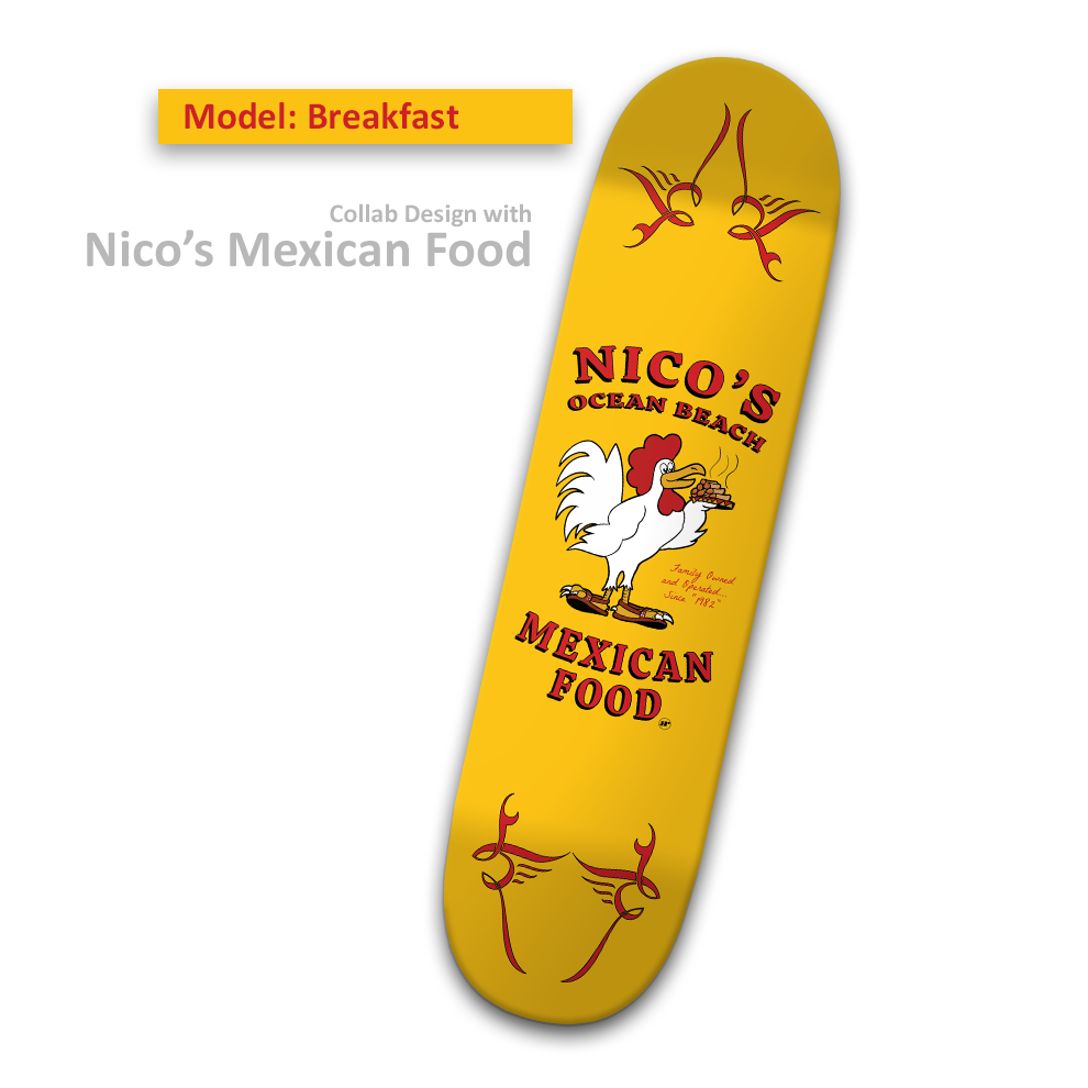 Nico's "Breakfast" Ocean Beach Skateboard Deck